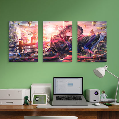 3pcs Ethereal Kimono Floating Mountain Metal Print Ready to Hang Art