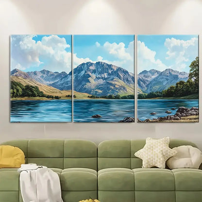 3pcs Scafell Pike Blue Lake Mountain Wall Art Set Canvas Framed 50x70cm - High Quality Print 100% Australian Made Wall Canvas Ready to Hang