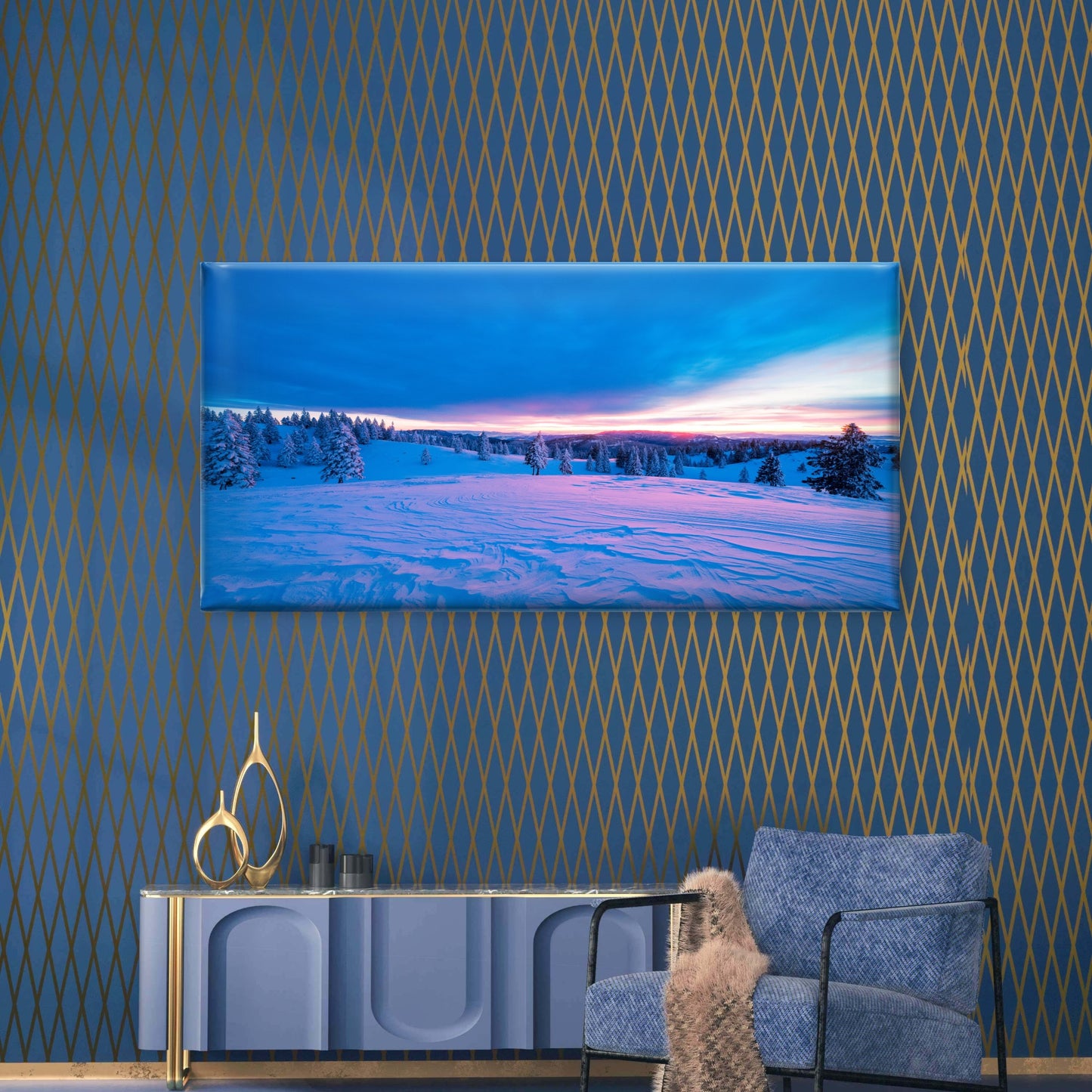 Winter Sunset Snowscape Wall Art Canvas Office Home Room Framed 120x60cm