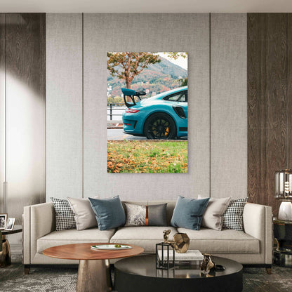 Miami Blue Porsche 991 GT3 RS 60x90cm Metal Print Ready to Hang