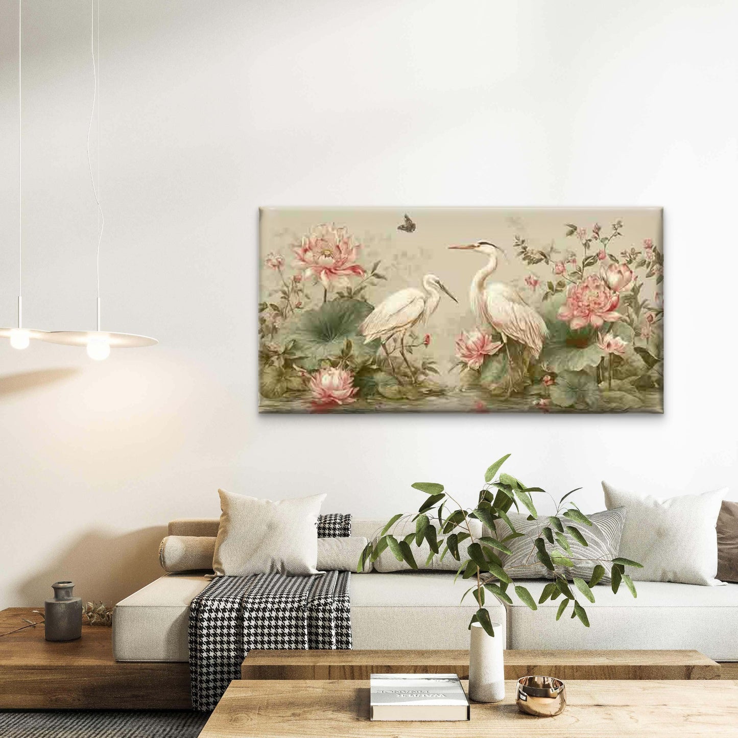 Modern Cranes & for Lotus Wall Art Canvas Office Home Room Framed 120x60cm - Bella Home Decor