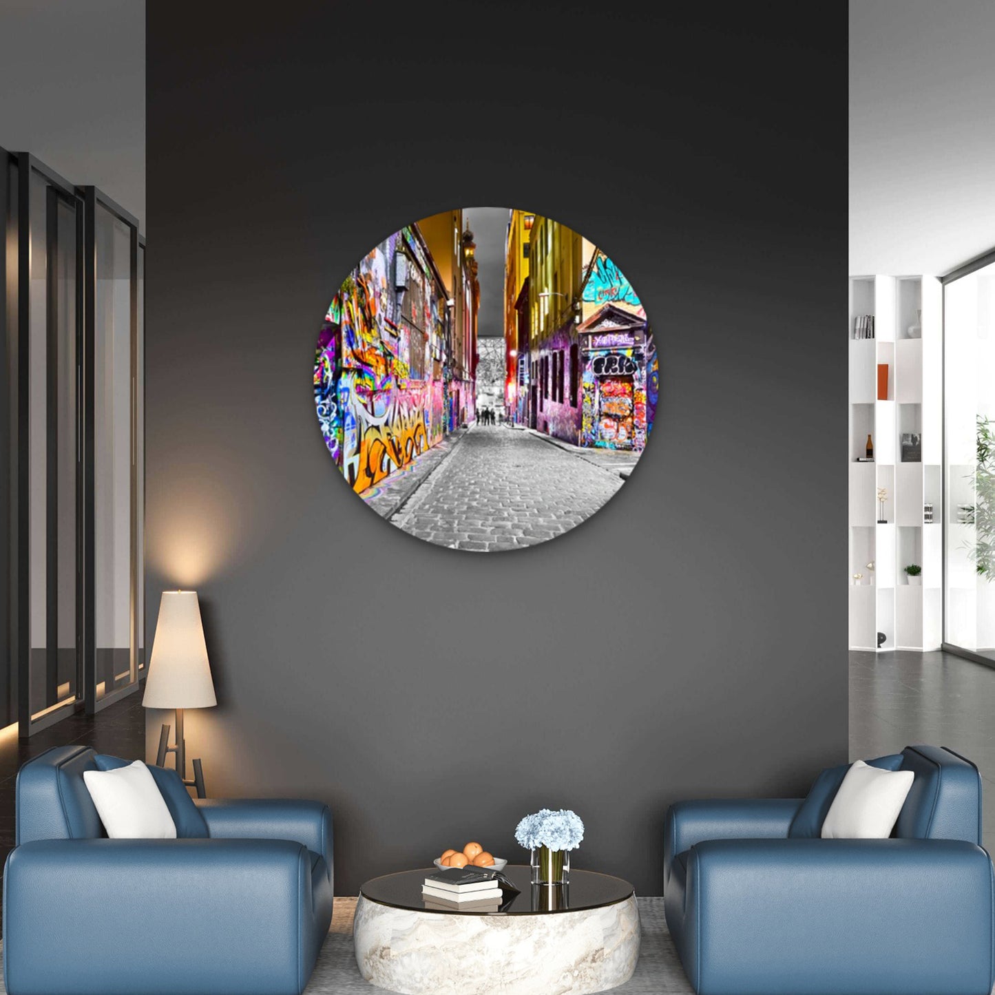 Modern Graffiti Night Street Acrylic Glass Rounded Print Tempered Glass Wall Art 100% Made in Australia Ready to Hang