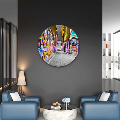 Modern Graffiti Night Street Acrylic Glass Rounded Print Tempered Glass Wall Art 100% Made in Australia Ready to Hang