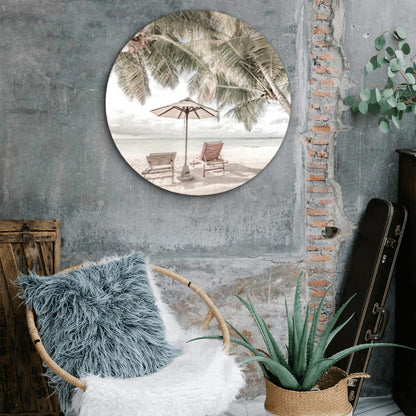 Beach Huts & Plam Trees Sea Acrylic Glass Rounded Print Tempered Glass Wall Art 100% Made in Australia Ready to Hang