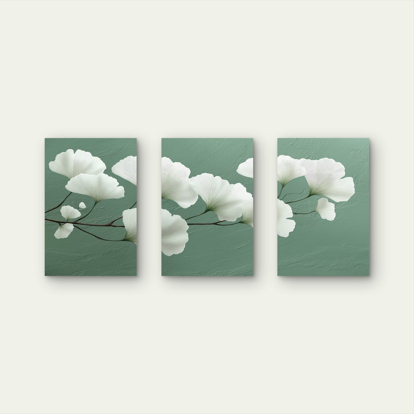 3pcs Abstract Floral Green Ginkgo Leaf Painting Wall Art Set Canvas Framed 40x60cm - High Quality Print 100% Australian Made Wall Canvas Ready to Hang