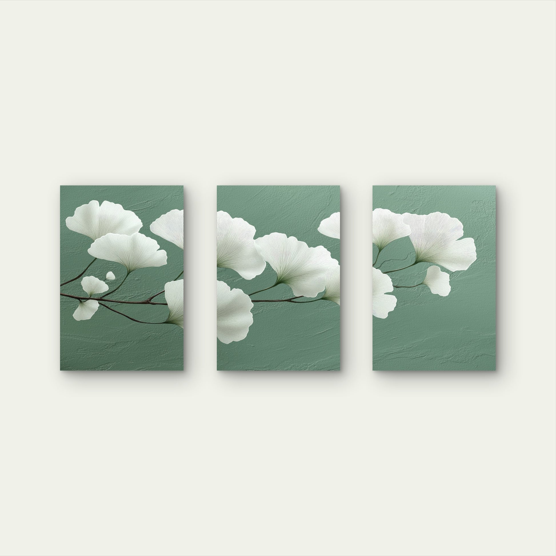 3pcs Abstract Floral Green Ginkgo Leaf Painting Wall Art Set Canvas Framed 50x70cm - High Quality Print 100% Australian Made Wall Canvas Ready to Hang