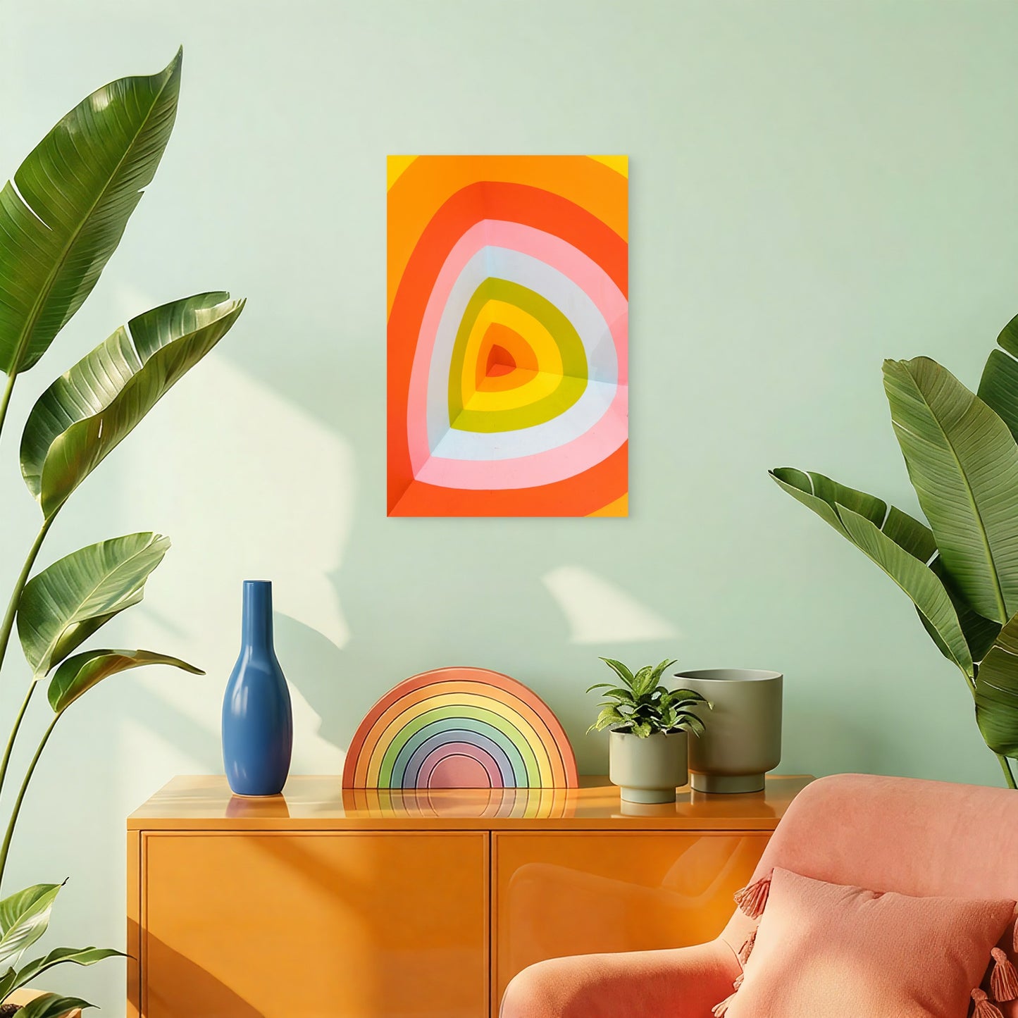 Vibrant Retro Triangular Pattern 40x60cm Metal Print Ready to Hang