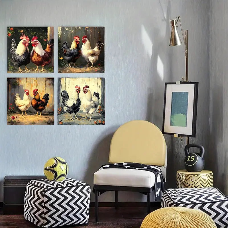 4pcs  Chicken Family  for classrooms   CF  Wall Art Canvas Framed