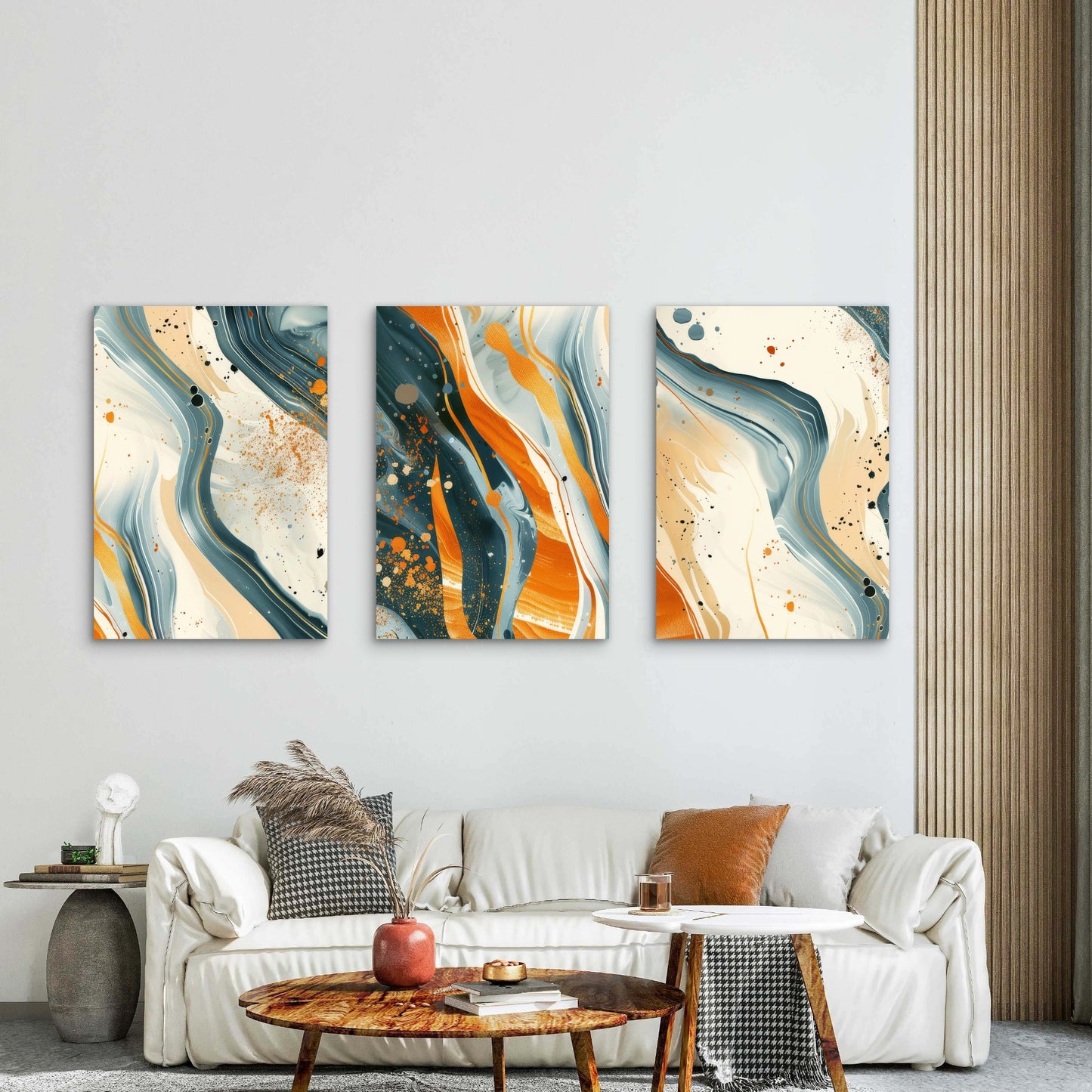3pcs Abstract Teal Orange Gold Art Painting  Wall Art Set Canvas Framed 60x90cm - High Quality Print 100% Australian Made Wall Canvas Ready to Hang