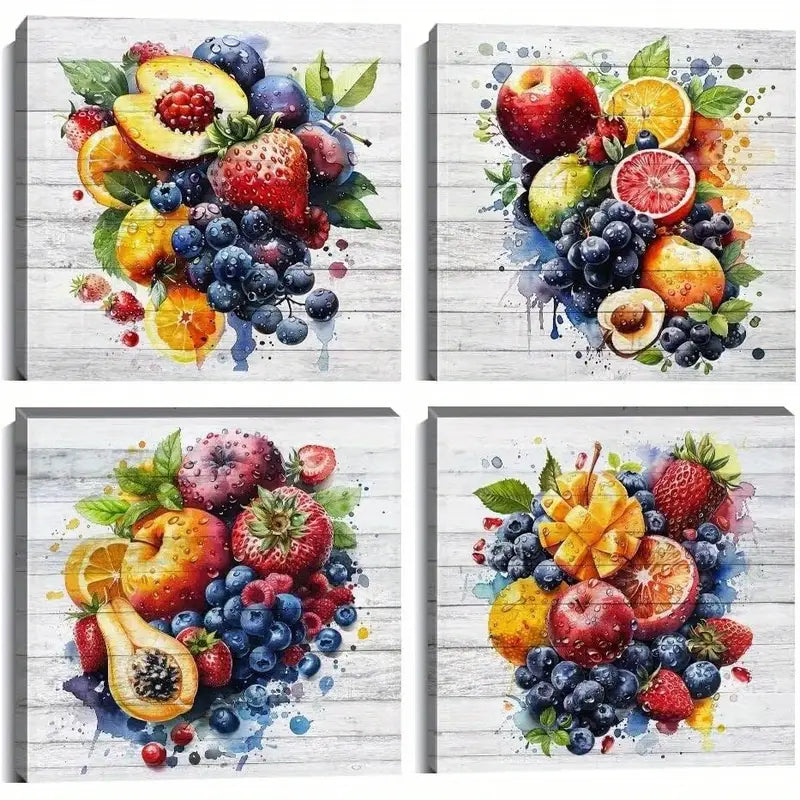 4pcs Fruit Canvas Wall Art Kitchen Wall Art Canvas Framed