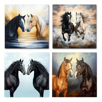 4pcs Horses  Theme Wall Art Canvas Framed