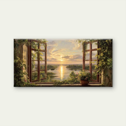 Botanical Window View Wall Art Canvas Office Home Room Framed 120x60cm