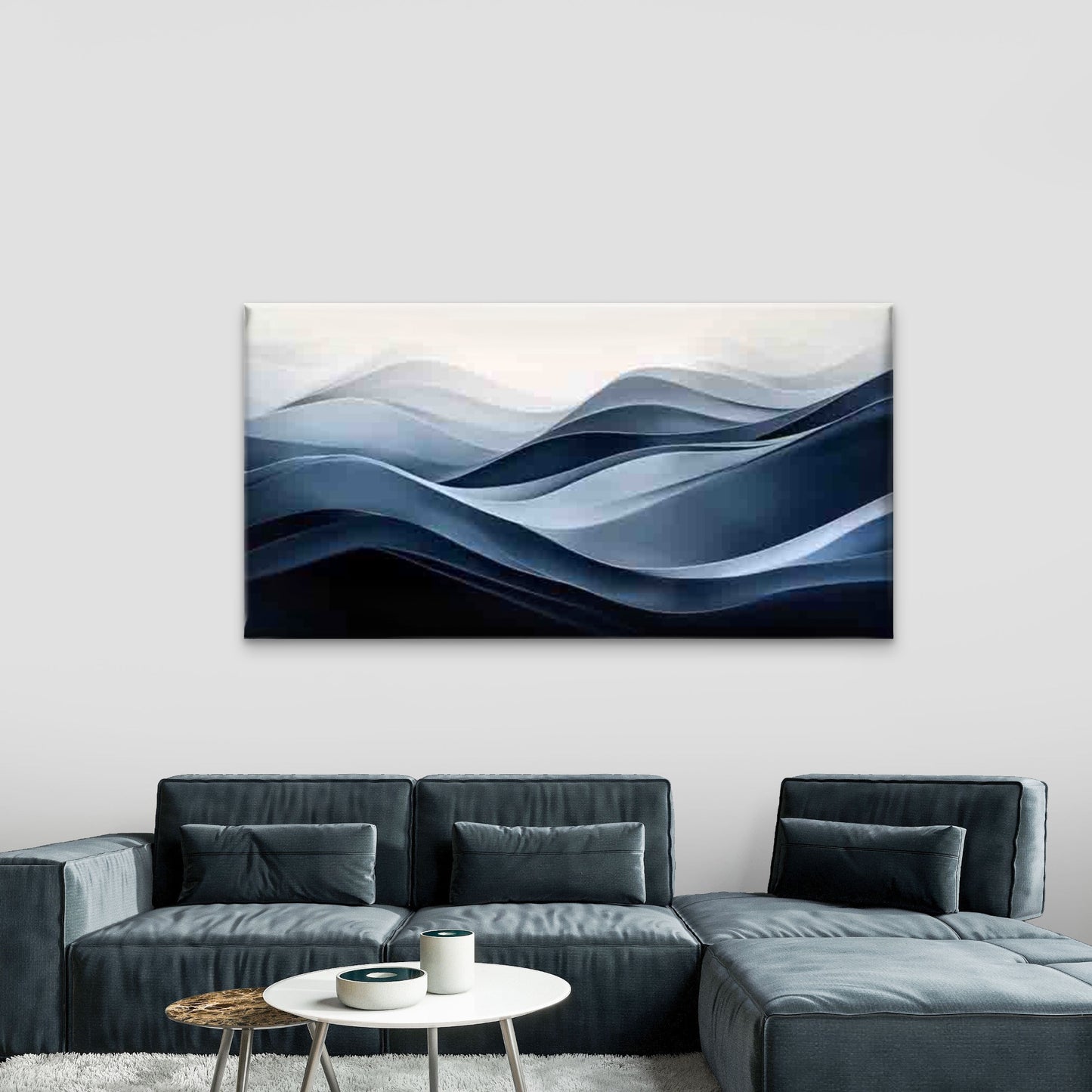 Abstract Wave Design in Blue Wall Art Canvas Office Home Room Framed 120x60cm - Bella Home Decor