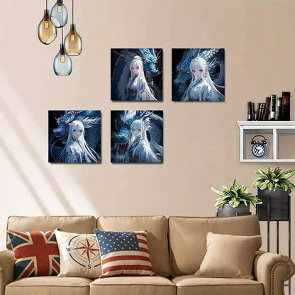 4pcs Chinese dragon beautiful woman Wall Art Canvas Framed