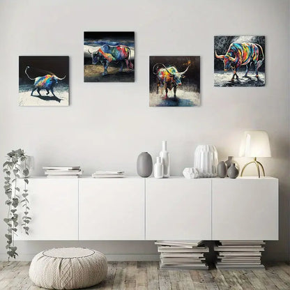 4pcs Coloured Bullfight Wall Art Canvas Framed