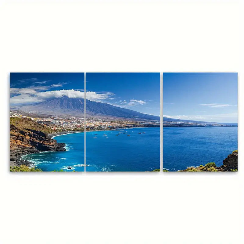 3pcs Tenerife Beach & Mountain Wall Art Set Canvas Framed 50x70cm - High Quality Print 100% Australian Made Wall Canvas Ready to Hang
