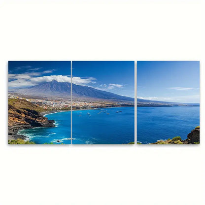 3pcs Tenerife Beach & Mountain Wall Art Set Canvas Framed 50x70cm - High Quality Print 100% Australian Made Wall Canvas Ready to Hang