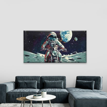 Astronaut Riding Motorcycle Wall Art Canvas Office Home Room Framed 120x60cm - Bella Home Decor