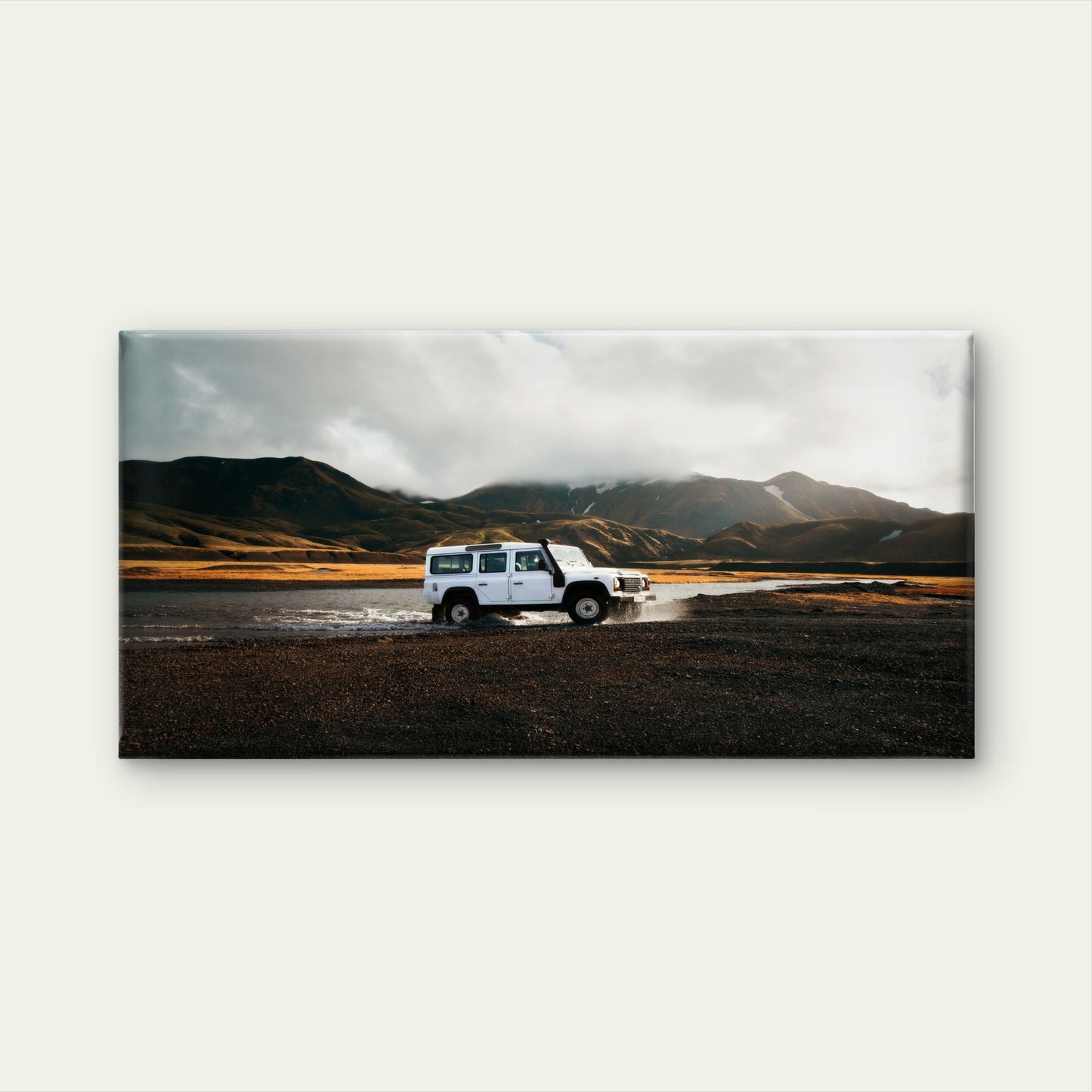 White 4x4 Offroad Car Mountain Wall Art Canvas Office Home Framed 120x60cm