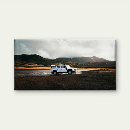 White 4x4 Offroad Car Mountain Wall Art Canvas Office Home Framed 120x60cm