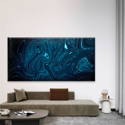 Abstract Dark Blue Liquid Wall Art Canvas Office Home Room Framed 120x60cm
