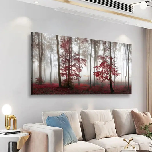 Forest Nature Red Tree Wall Art canvas office home room framed 120x60cm - Bella Home Decor