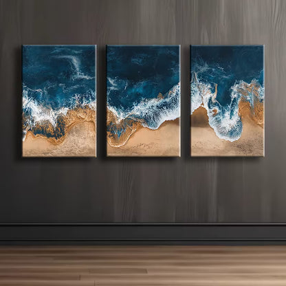 3pcs Ocean Waves Beach Design Wall Art Set Canvas Framed 40x60cm - High Quality Print 100% Australian Made Wall Canvas Ready to Hang