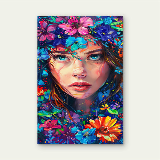 Colorful Floral Woman Face Abstract 40x60cm Metal Print Ready to Hang