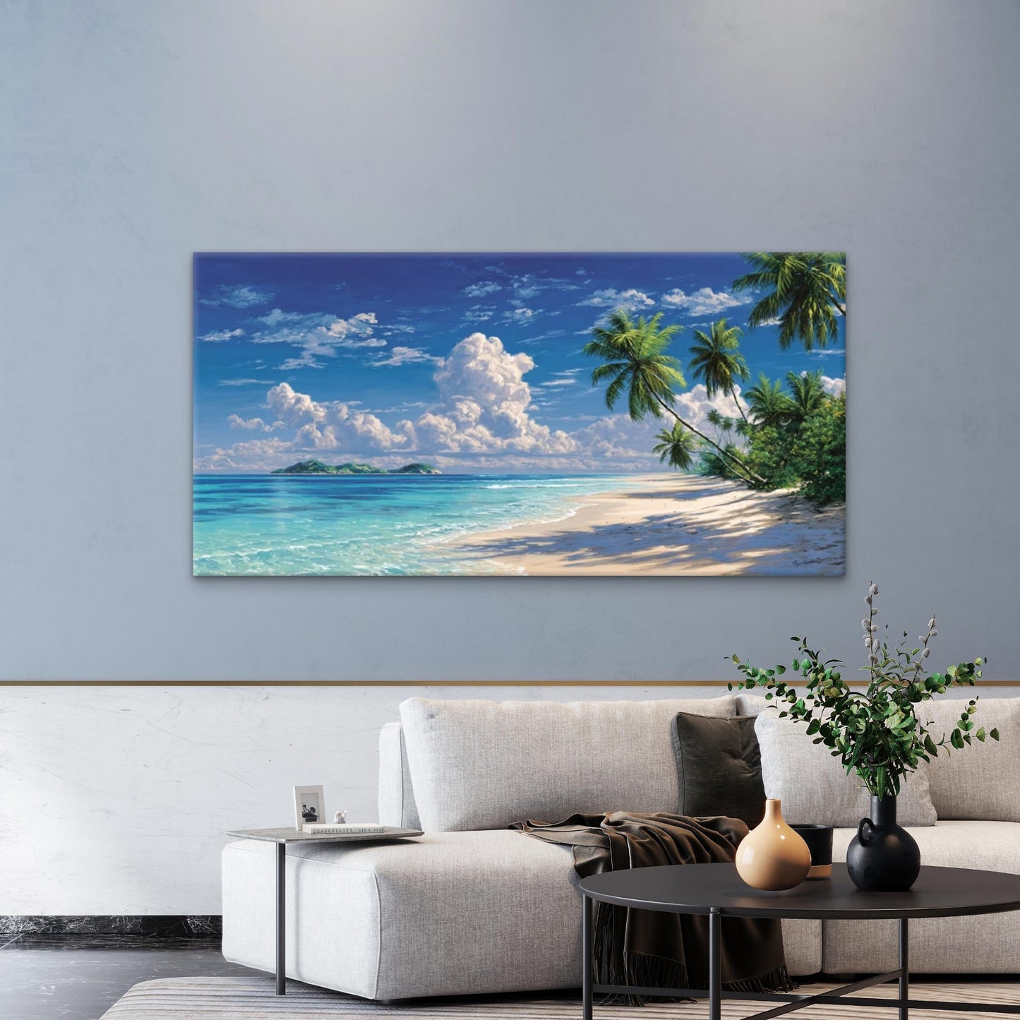 Island Scene with White Sand Wall Art Canvas Office Home Room Framed 120x60cm
