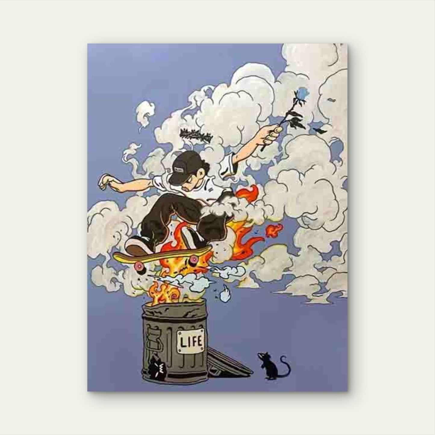 Surreal Skateboarding with Watery Elements Retro 60x90cm Metal Print Ready to Hang