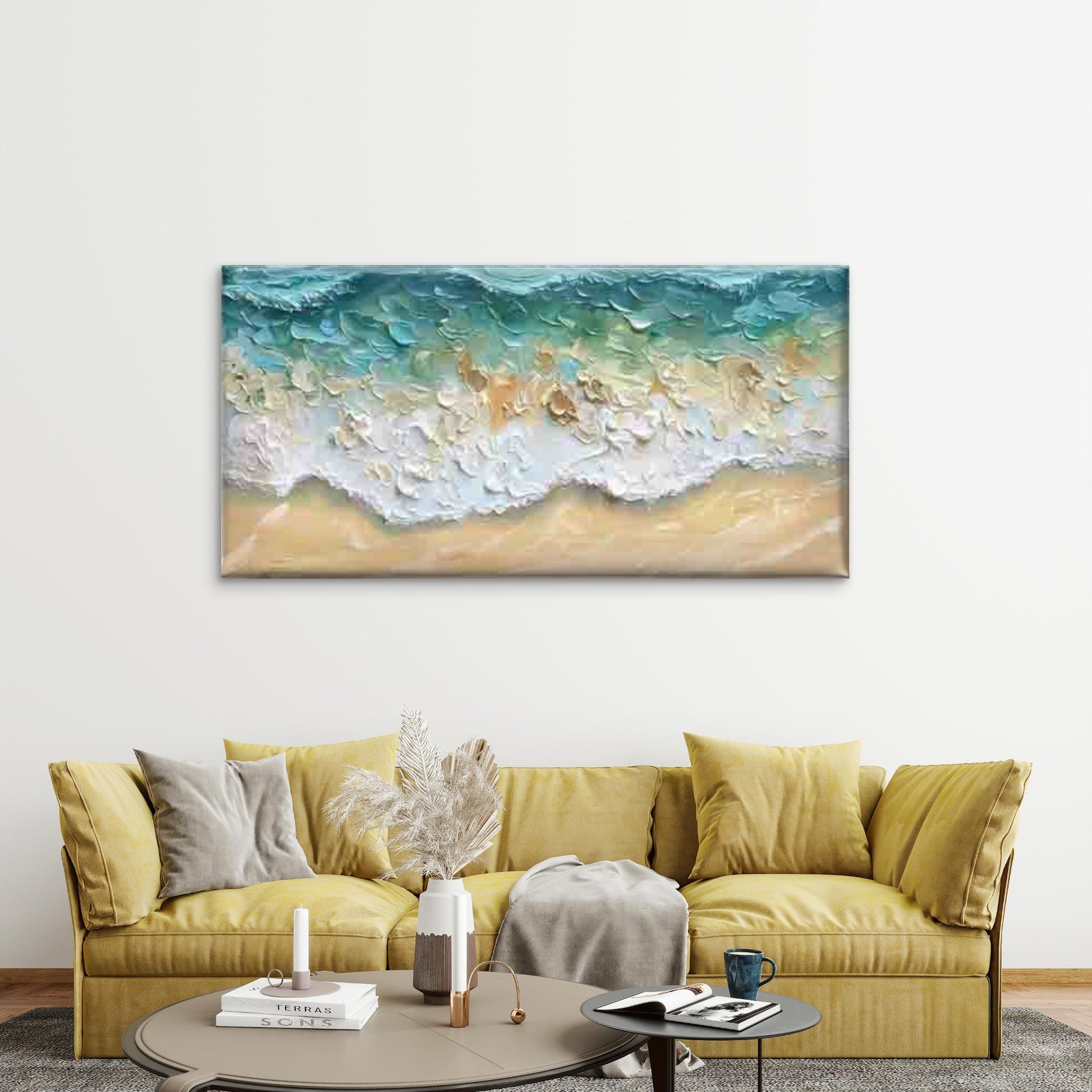 Abstract Depiction of Ocean Wav Wall Art Canvas Office Home Room Framed 120x60cm - Bella Home Decor