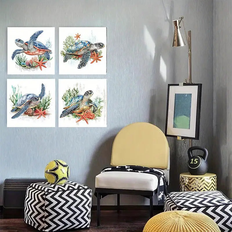 4pcs  Nautical Sealife Animal Starfish Coral    Wall Art Canvas Framed