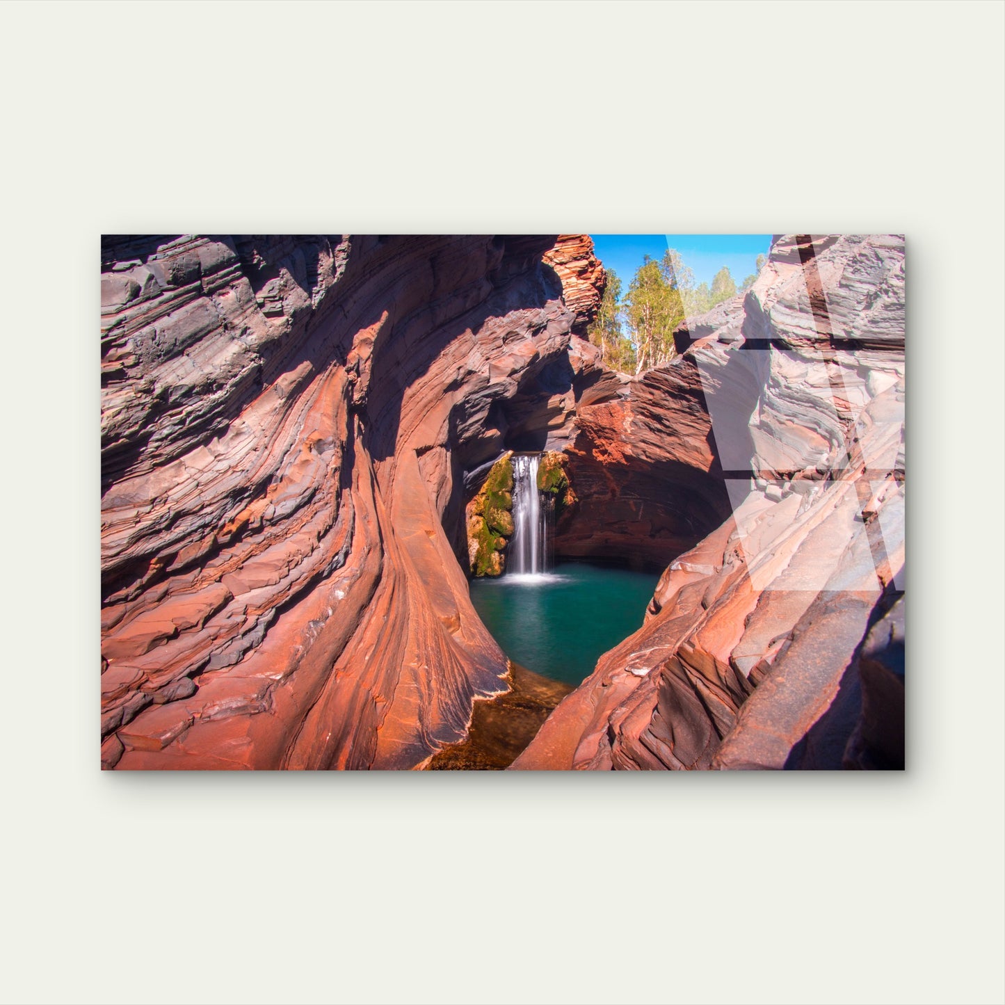 Hamersley Gorge Karijini Waterfall Acrylic Glass Printing Wall Art Australian Made Quality