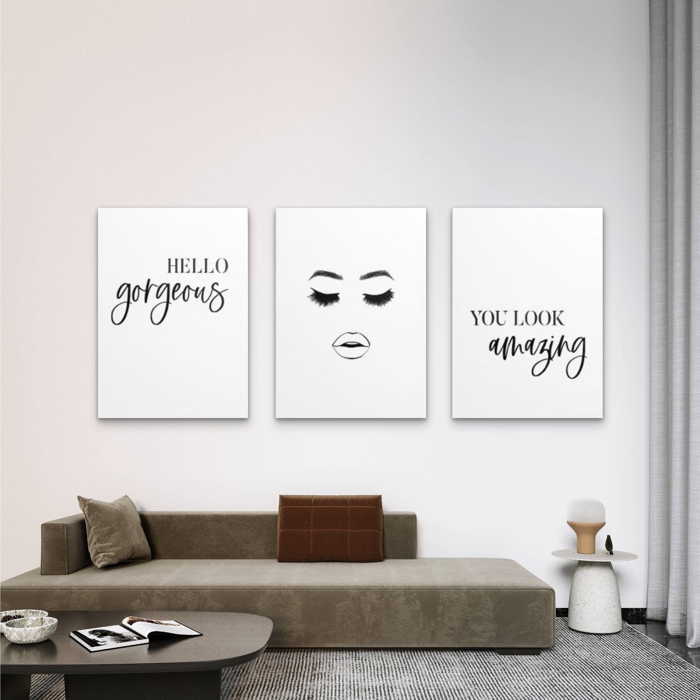 3pcs Black White Typography Eyelashes Lips Wall Art Set Canvas Framed 60x90cm - High Quality Print 100% Australian Made Wall Canvas Ready to Hang - Bella Home Decor