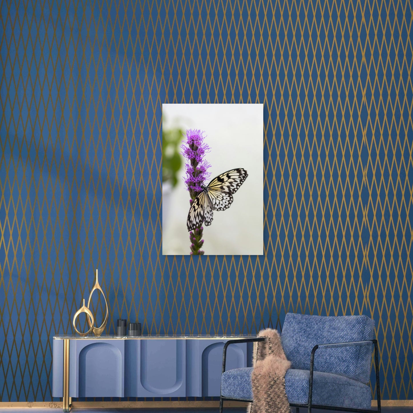 Tree Nymph Butterfly on Purple Flower 60x90cm Metal Print Ready to Hang