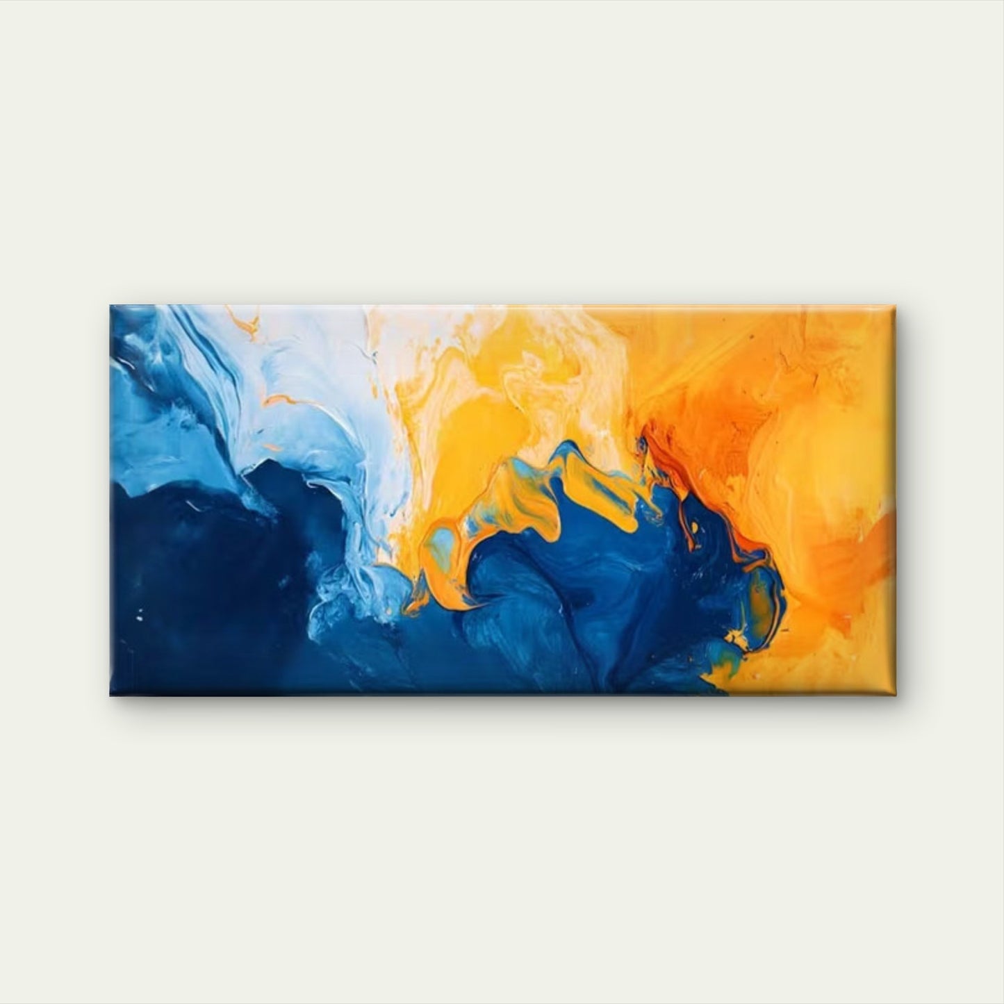 Vibrant Blue & Orange Dynamic Wall Art Canvas Office Home Room Framed 120x60cm
