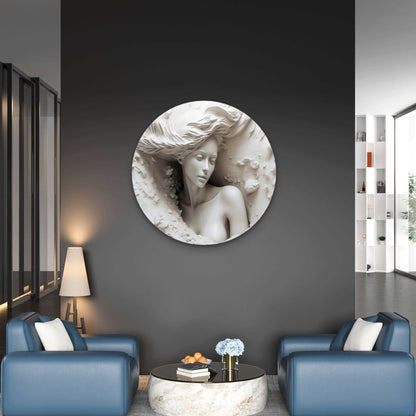 Neutral Colored Mural Statue Girl in Waves Acrylic Glass Rounded Print Tempered Glass Wall Art 100% Made in Australia Ready to Hang - Bella Home Decor