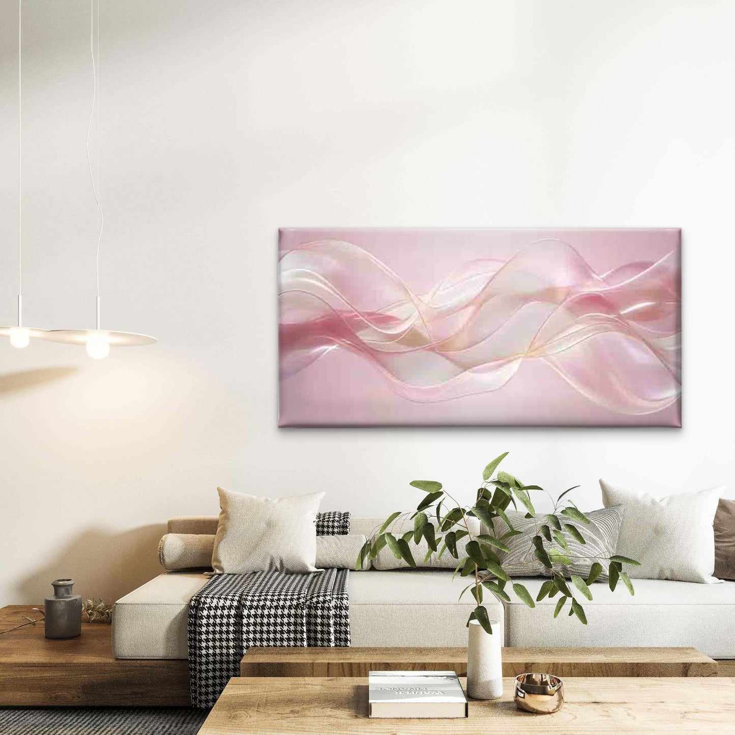 Soft Pink Abstract Fluid Wave Wall Art Canvas Office Home Room Framed 120x60cm - Bella Home Decor