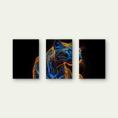 3pcs Neon Electric Lightning Cougar Panther Metal Print Ready to Hang Art