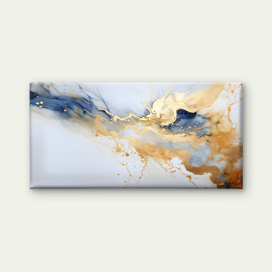 Abstract Navy Blue Gold Leaf Marble Wall Art Canvas Office Home Framed 120x60cm