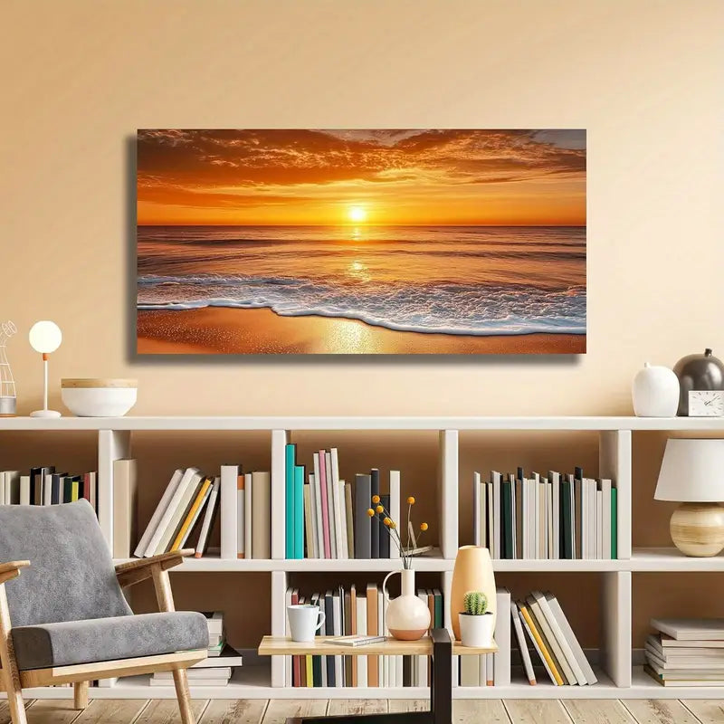 Beach Sunset Vibrant Coastal Wall Art canvas office home room framed 120x60cm - Bella Home Decor