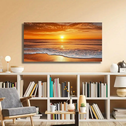 Beach Sunset Vibrant Coastal Wall Art canvas office home room framed 120x60cm - Bella Home Decor