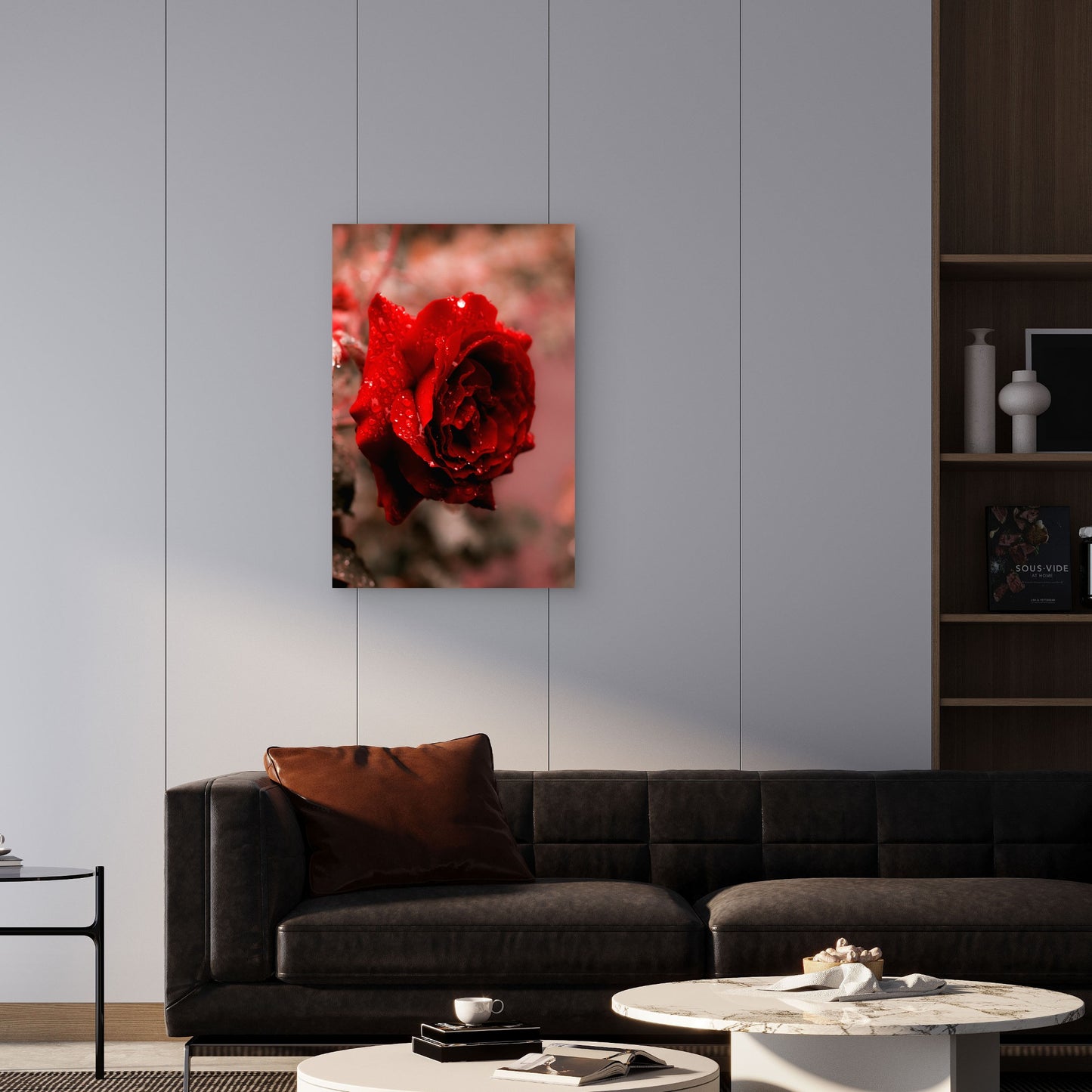 Close-Up of Red Rose with Water Droplets 60x90cm Metal Print Ready to Hang