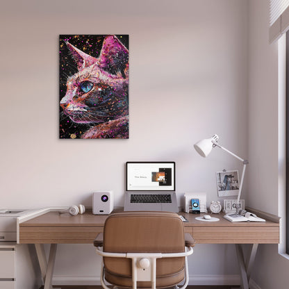 Galaxy Space Cat Pink Abstract Art 40x60cm Metal Print Ready to Hang