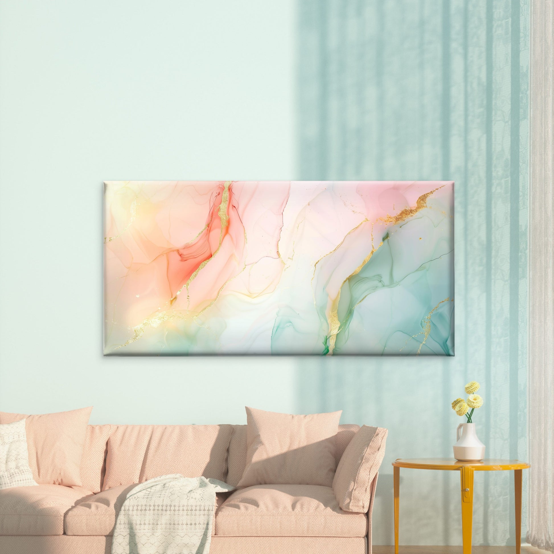 Golden Veins In Pastel Wall Art Canvas Office Home Room Framed 120x60cm - Bella Home Decor