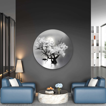 Black And White Lake Night Moon Sky  Acrylic Glass Rounded Print Tempered Glass Wall Art 100% Made in Australia Ready to Hang