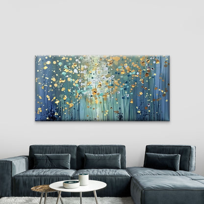 Abstract Blue and Golden Forest Wall Art Canvas Office Home Room Framed 120x60cm