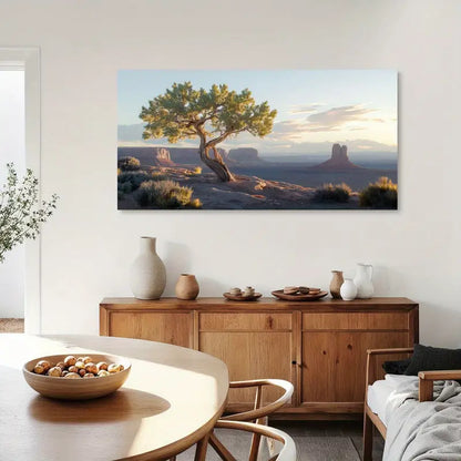 Dawn Desert Tree & Distant Rock Formations Wall Art canvas office home room framed 120x60cm - Bella Home Decor