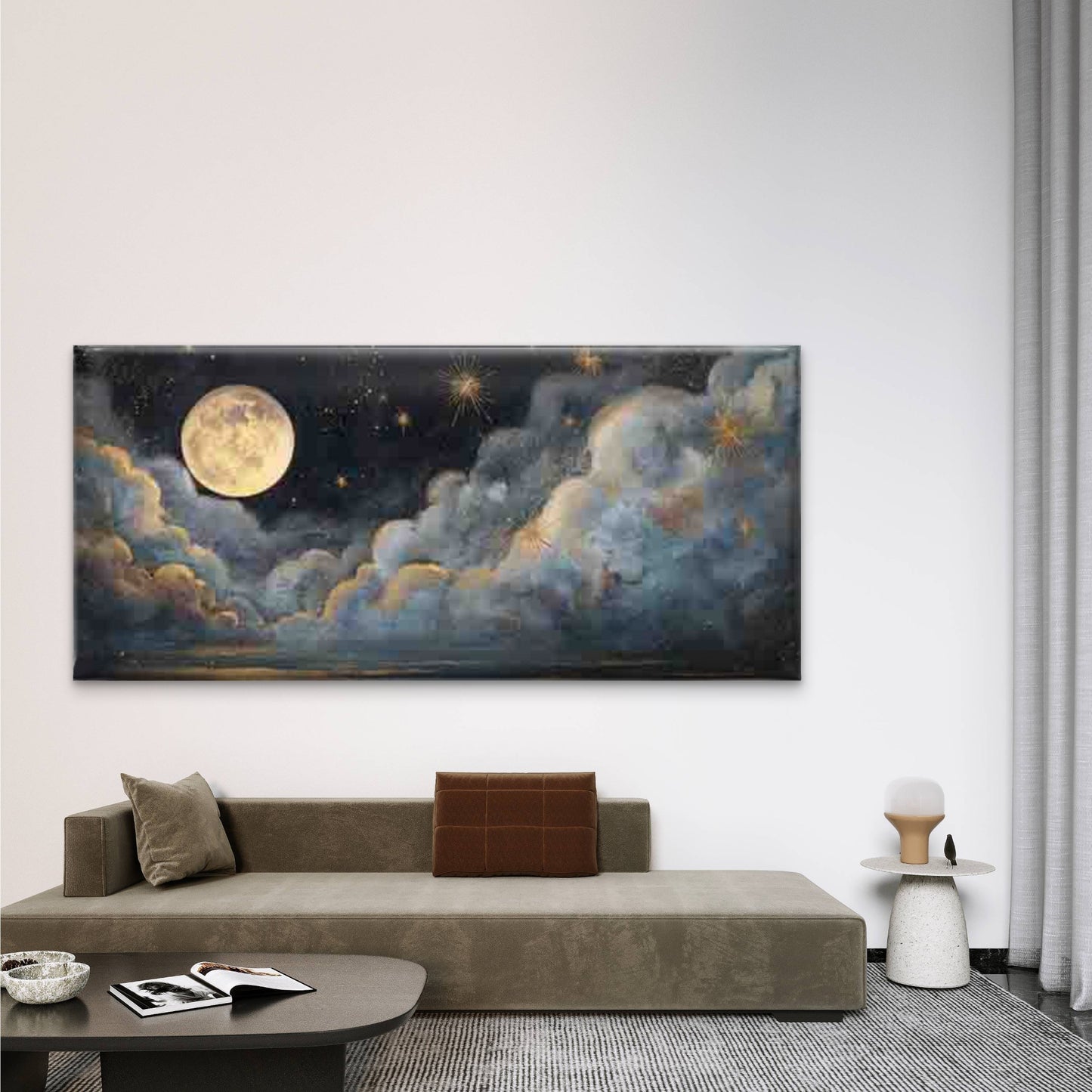 Full Moon and Starry Night Wall Art Canvas Office Home Room Framed 120x60cm