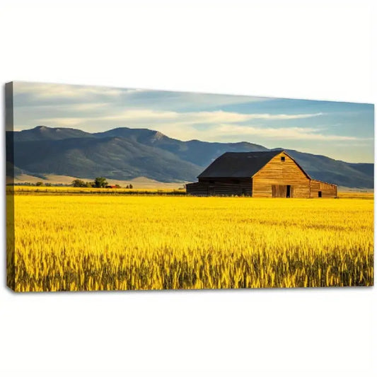 Summer Sunset Old Barn Rye Field Rural Montana Wall Art canvas office home room framed 120x60cm - Bella Home Decor